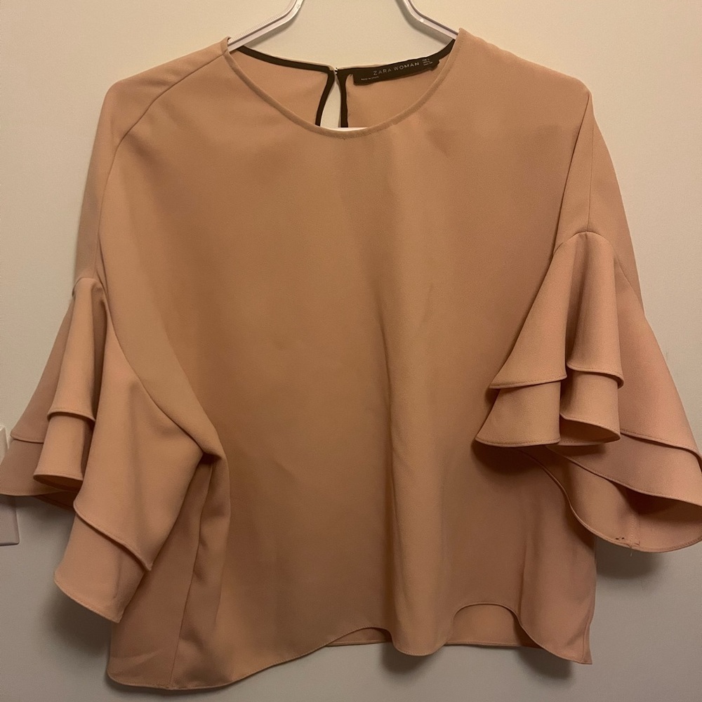 Zara Ruffe Hem Nude Top